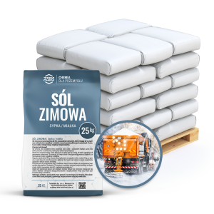 Sól zimowa / przemysłowa 1050 kg / paleta - najwyższej jakości sól zimowa (sypka / miałka) idealna do walki z oblodzeniem i śliskimi warunkami na drogach i chodnikach.