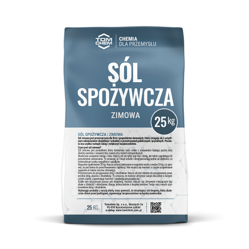 Sól spożywcza / zimowa 25 kg - najwyższej jakości idealna do walki z oblodzeniem i śliskimi warunkami na drogach i chodnikach.