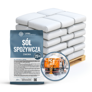 Sól spożywcza / zimowa 25 kg - najwyższej jakości idealna do walki z oblodzeniem i śliskimi warunkami na drogach i chodnikach.