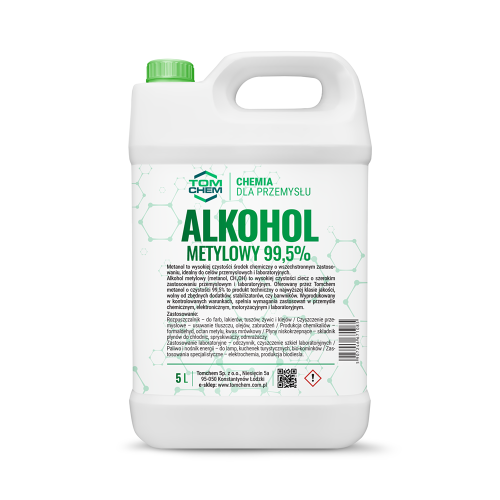 Alkohol metylowy / Metanol 99,5% | 5 litrów Metanol to wysokiej czystości środek chemiczny o wszechstronnym zastosowaniu, idealny do celów przemysłowych i laboratoryjnych.